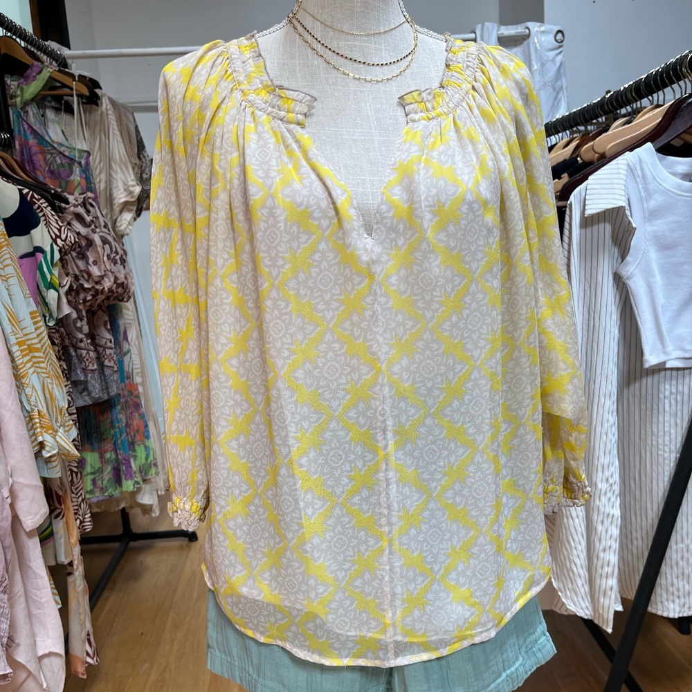 Diane von Furstenberg Silk Blouse, 12, GUC, Yellow